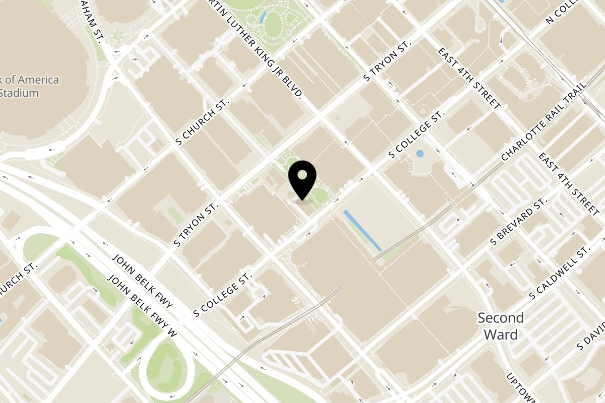 Map showing the location of Exotica Indian Kitchen & Bar on 500 S College St #150 in Charlotte